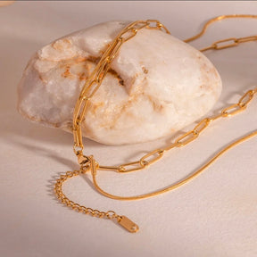 Colar Duplo Elos Retangulares Banhado a Ouro 18k