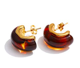 Brinco Resina Café Banhado a Ouro 18k