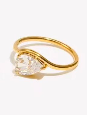 Anel Zircônia Gota Banhado a Ouro 18k