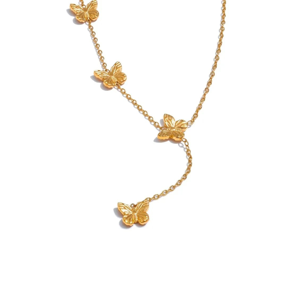 Colar Cascata de Borboletas Banhado a Ouro 18k