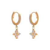 Brinco Argolinha Cravejada Trevo em Flor Banhado a Ouro 18k