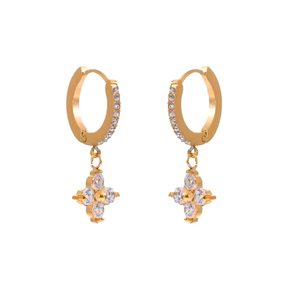 Brinco Argolinha Cravejada Trevo em Flor Banhado a Ouro 18k