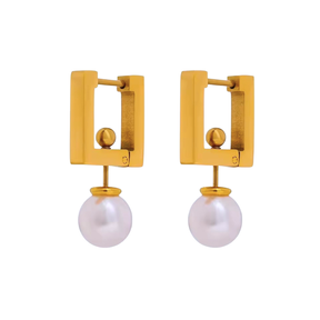 Brinco Argolinha Quadrada com Pérola Banhada a Ouro 18k