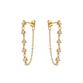 Brinco Corrente de Mini Zircônias Banhado a Ouro 18k