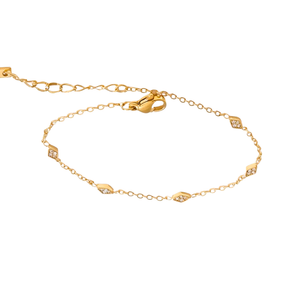 Pulseira Mini Losangos Cravejados em Aço Banhado a Ouro