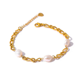 Pulseira Corrente com Pérolas em Aço Banhado a Ouro