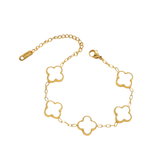 Pulseira Trevos Brancos Perolados Banhada a Ouro 18k