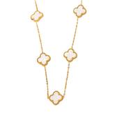 Colar Trevos Brancos Perolados Banhado a Ouro 18k