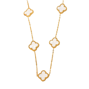 Colar Trevos Brancos Perolados Banhado a Ouro 18k