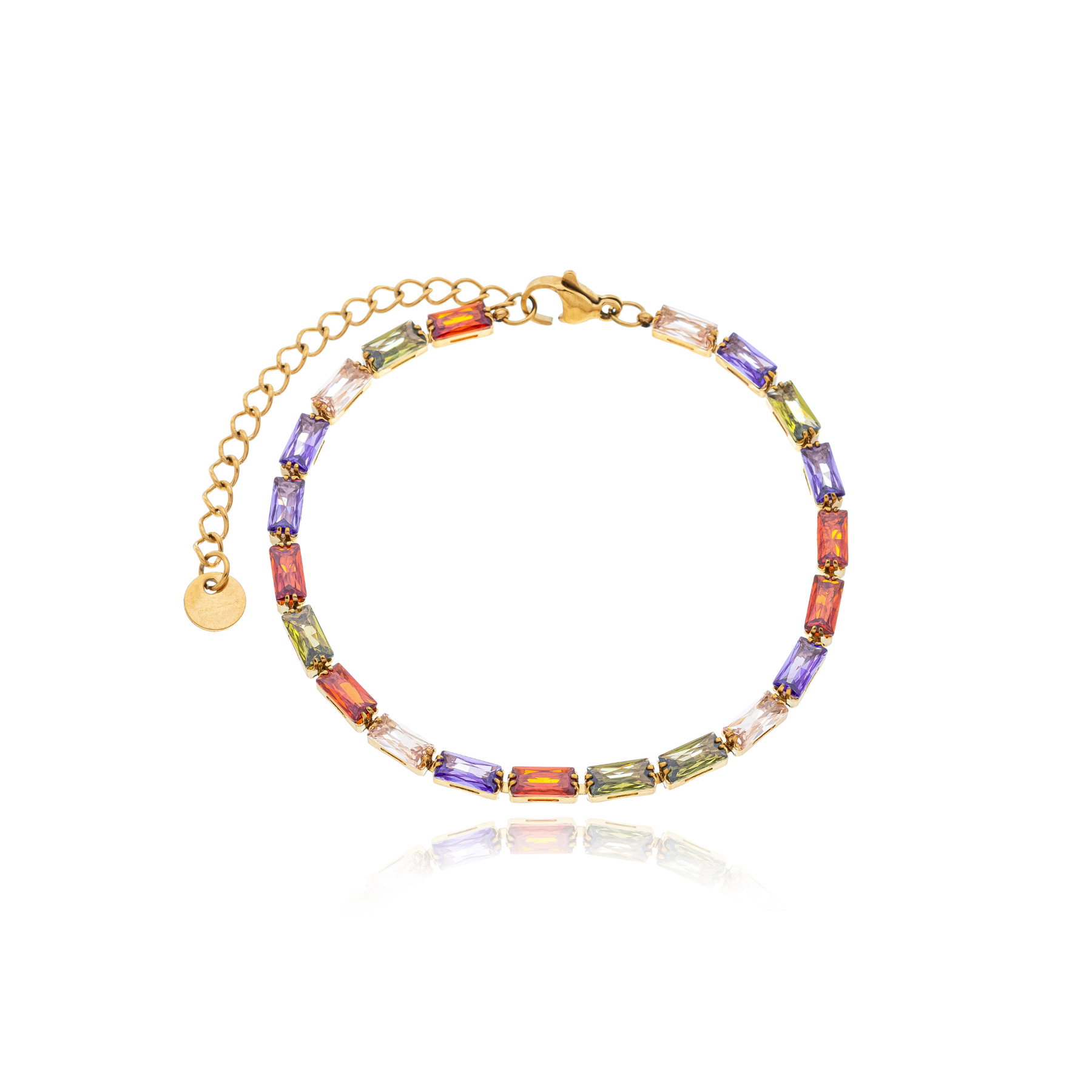 Pulseira Riviera Retangular Colors Banhada a Ouro 18k
