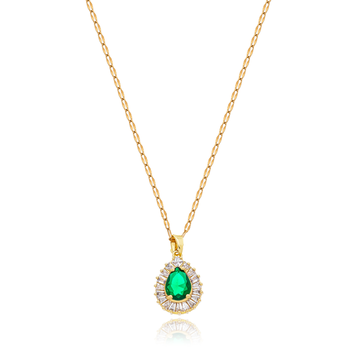 Colar Gota Cravejada Esmeralda Banhado a Ouro 18k