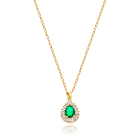 Colar Gota Cravejada Esmeralda Banhado a Ouro 18k