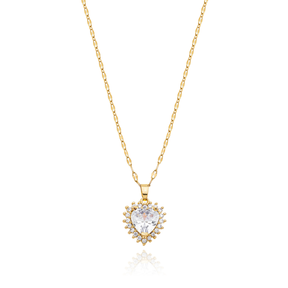 Colar coração cravejado Banhado a Ouro 18k