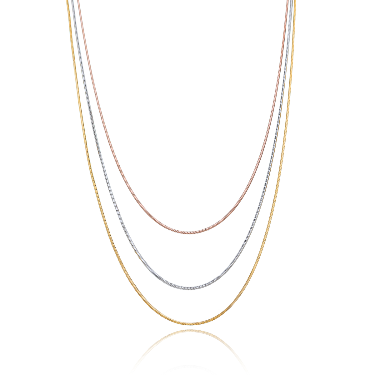 Colar Triplo 3 Fios e 3 Banhos (Rosê, Ouro 18k e Prata)