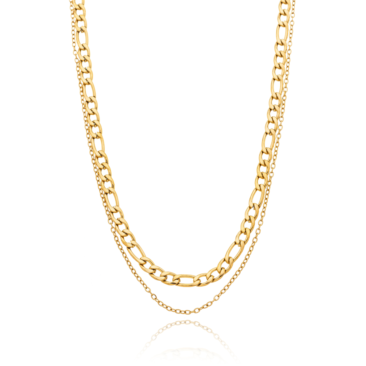 Colar Duplo Corrente 3 por 1 Banhado a Ouro 18k