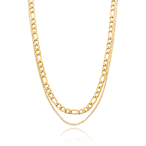 Colar Duplo Corrente 3 por 1 Banhado a Ouro 18k