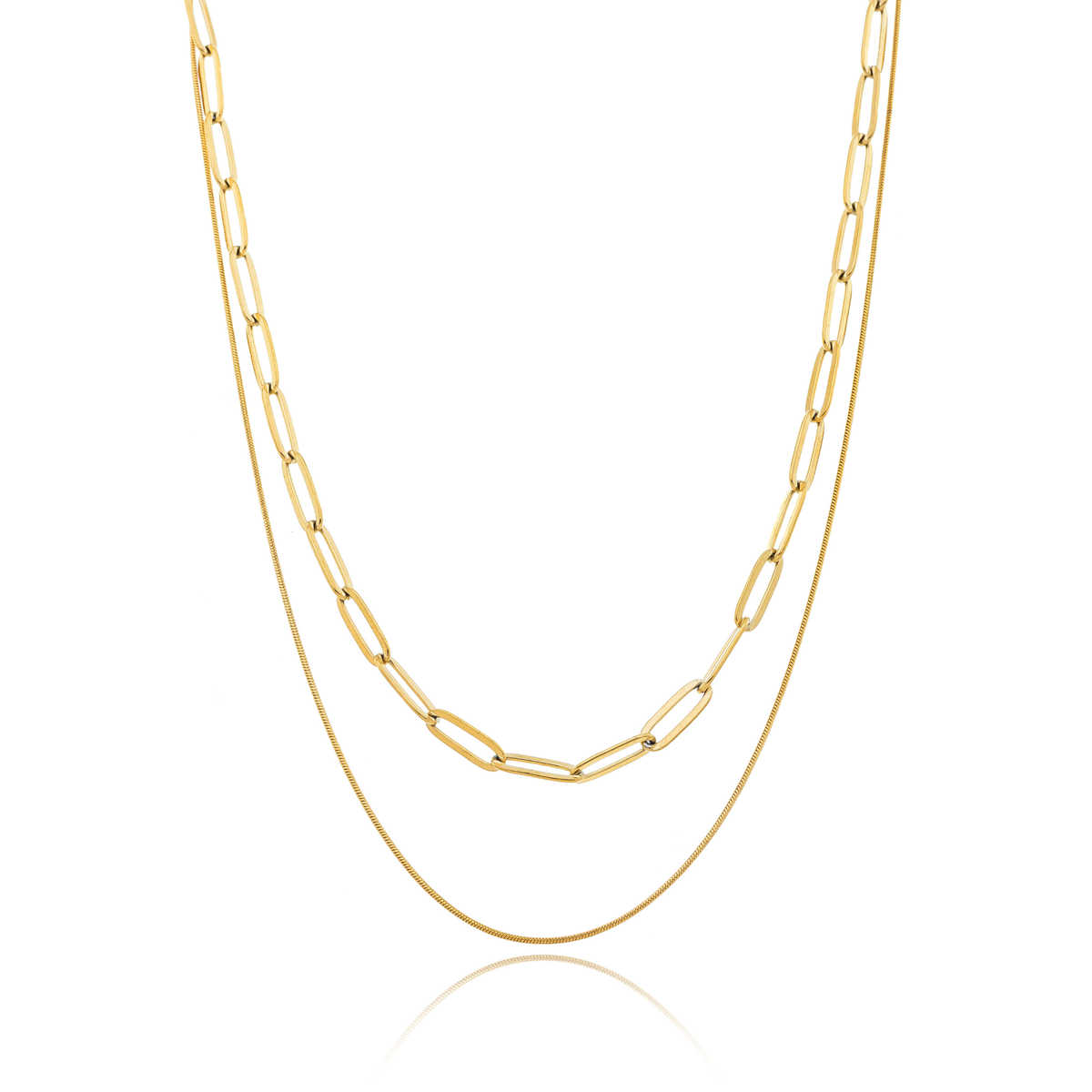 Colar Duplo Elos Retangulares Banhado a Ouro 18k