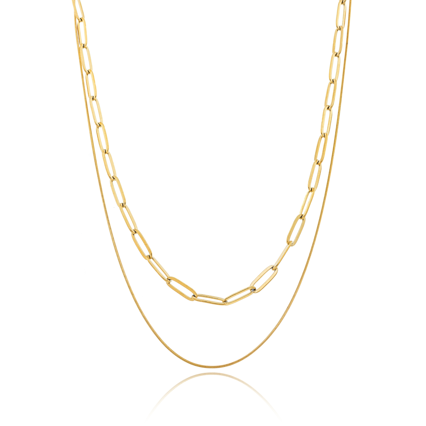 Colar Duplo Elos Retangulares Banhado a Ouro 18k