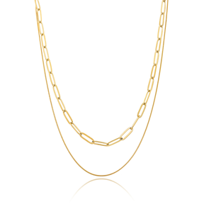 Colar Duplo Elos Retangulares Banhado a Ouro 18k