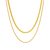 Colar Duplo Cordão Torcido e Fita Banhados a Ouro 18k