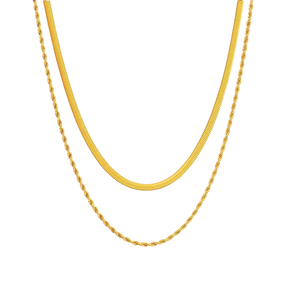 Colar Duplo Cordão Torcido e Fita Banhados a Ouro 18k