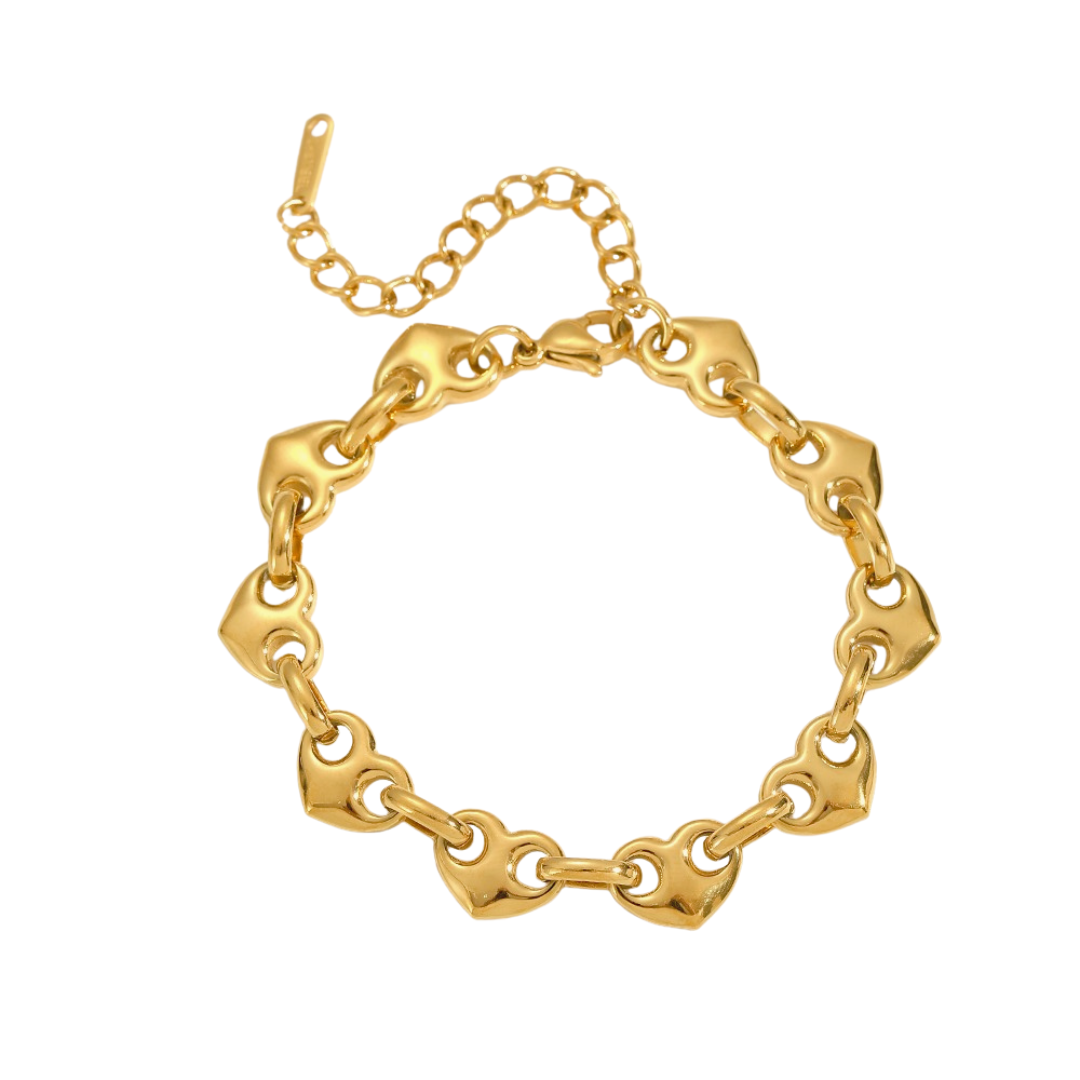 Pulseira Corações em 3d Banhada a Ouro 18k