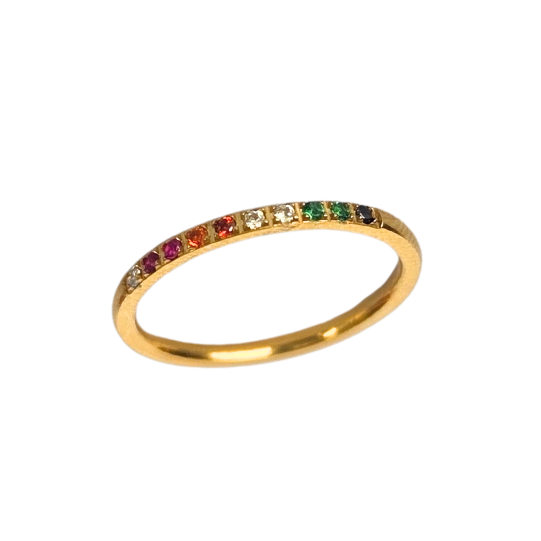 Anel Aparador Cravejado Colors Banhado a Ouro 18k