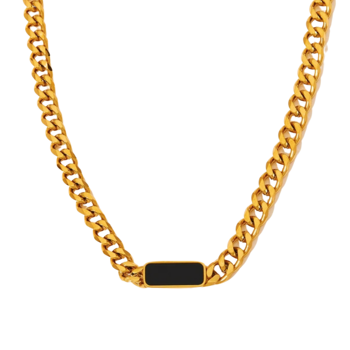 Colar Correntaria com Pedra Ônix Banhado a Ouro 18k
