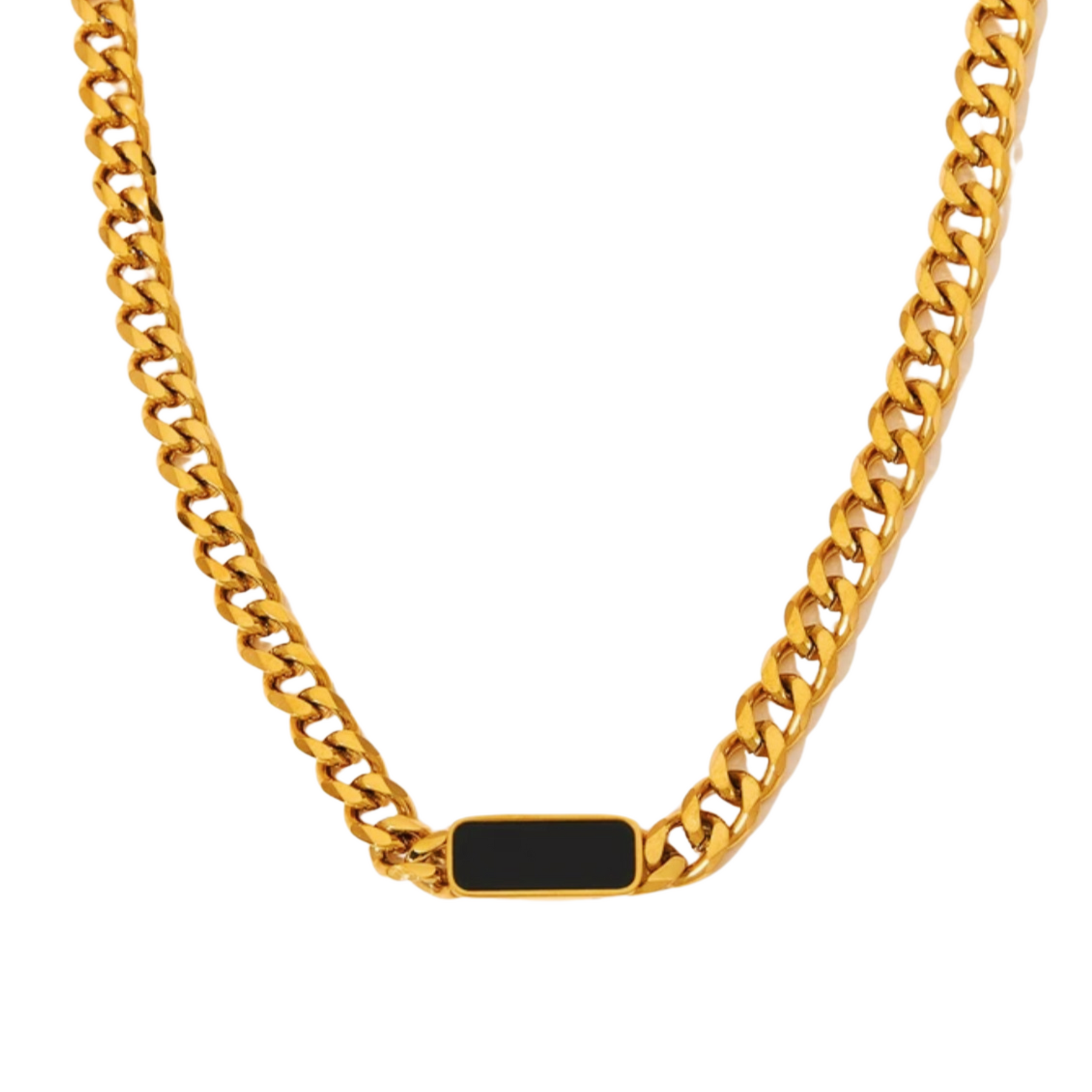 Colar Correntaria com Pedra Ônix Banhado a Ouro 18k