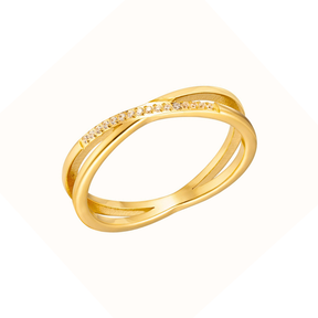 Anel X Cravejado Banhado a Ouro 18k