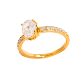 Anel Solitário Oval Cravejado Banhado a Ouro 18k