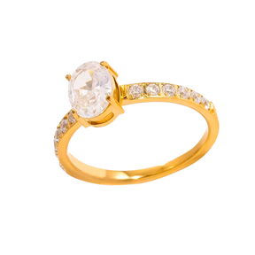 Anel Solitário Oval Cravejado Banhado a Ouro 18k