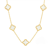Colar Trevos Brancos Perolados Banhado a Ouro 18k