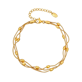 Pulseira 3 Fios com Bolinhas Banhada a Ouro 18k