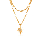 O Colar Duplo Sol Cravejado Banhado a Ouro 18k