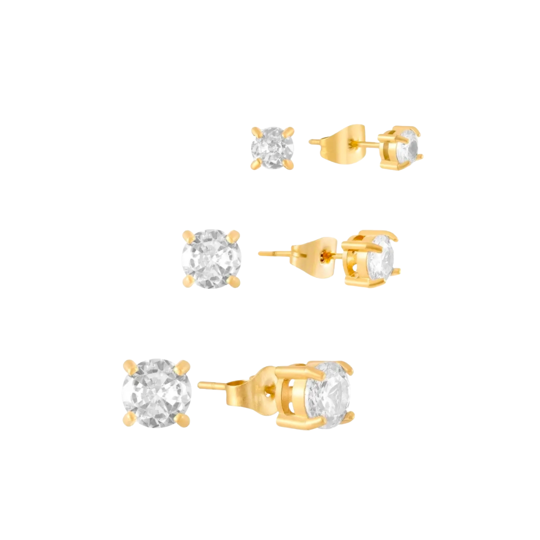 Brinco Trio Zircônias Banhado a Ouro 18k