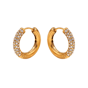 Brinco Argolinha G Cravejada Banhado a Ouro 18k
