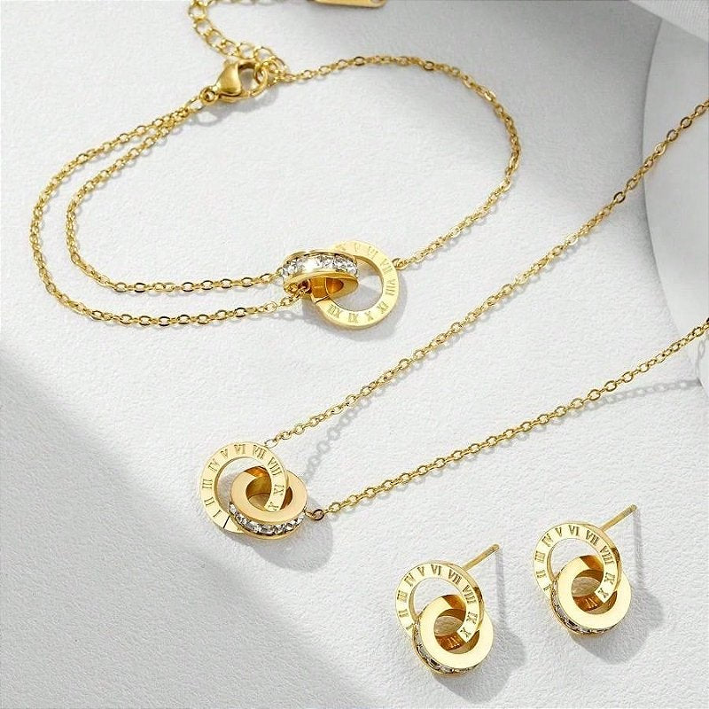 Pulseira Círculos Entrelaçados Banhada a Ouro 18k
