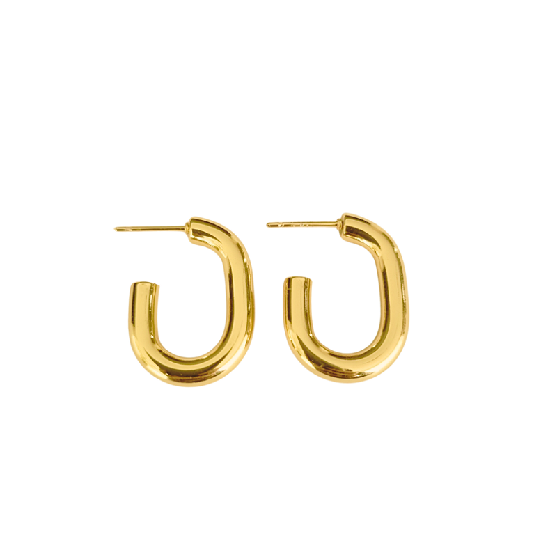 Brinco Oval Aro Arredondado Banhado a Ouro 18k