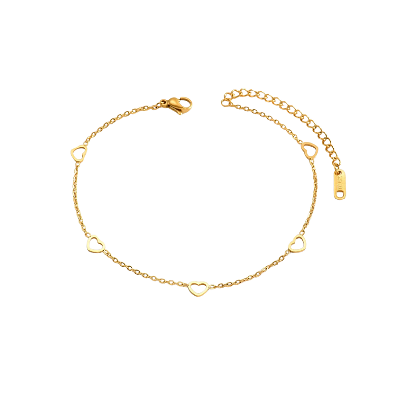 Tornozeleira Corações Banhada a Ouro 18k
