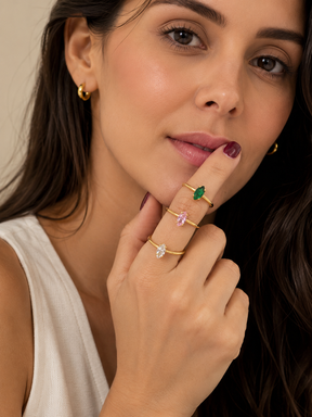 Anel Ajustável Zircônia Cristal Banhado a Ouro 18k