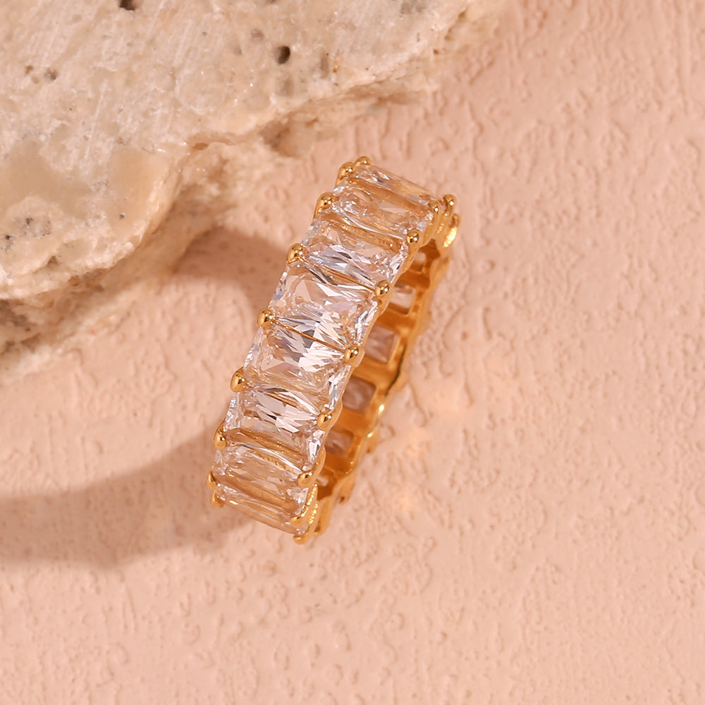 Anel Riviera Baguete Banhado a Ouro 18k