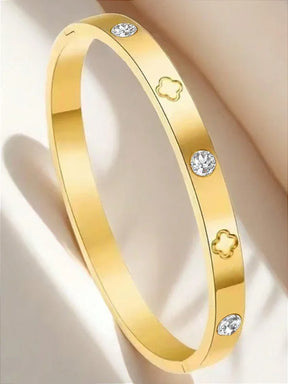 Bracelete Trevo e Ponto de Luz Banhado a Ouro 18k