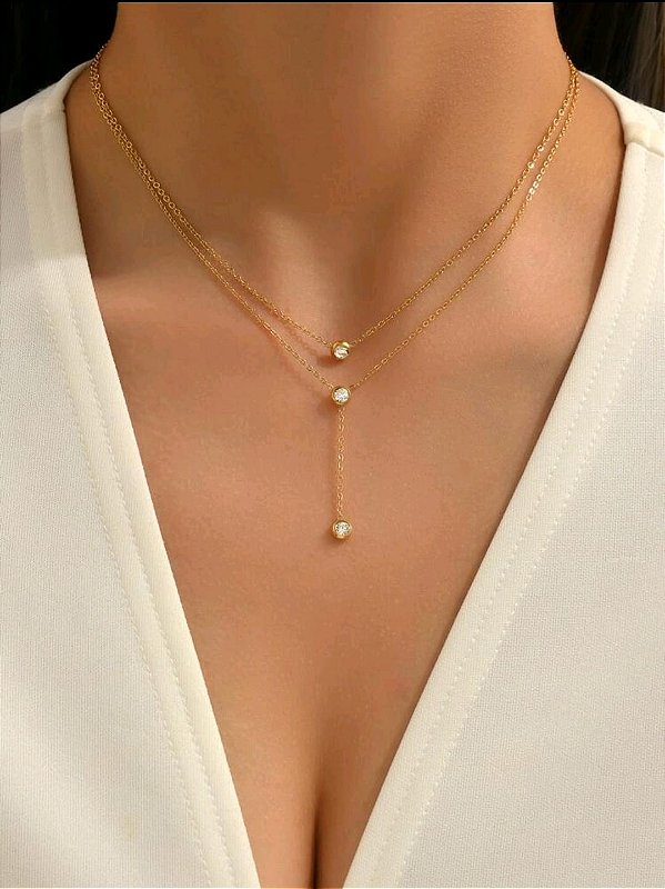 Colar Duplo Pontos de Luz Banhado a Ouro 18k