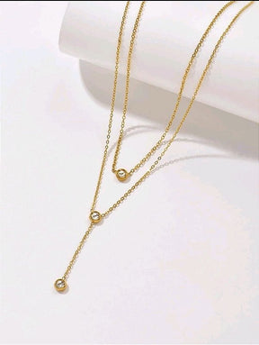 Colar Duplo Pontos de Luz Banhado a Ouro 18k