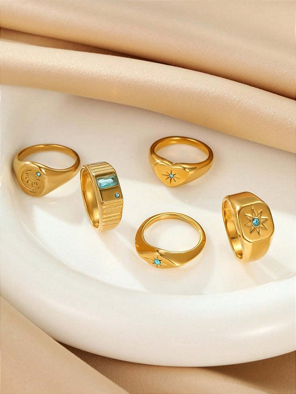 Anel Ponto de Luz Acqua Banhado a Ouro 18k
