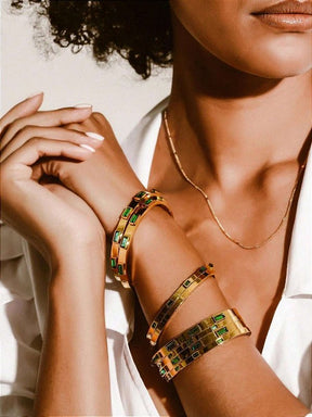 Bracelete Cristais Verdes Banhado a Ouro 18k