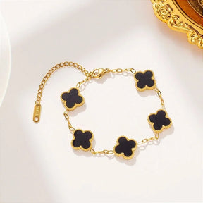 Pulseira Trevo Preto Banhada a Ouro 18k