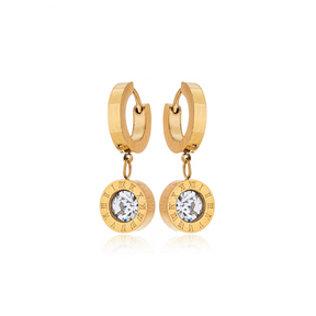 Brinco Ponto de Luz com Números Romanos Banhado a Ouro 18k