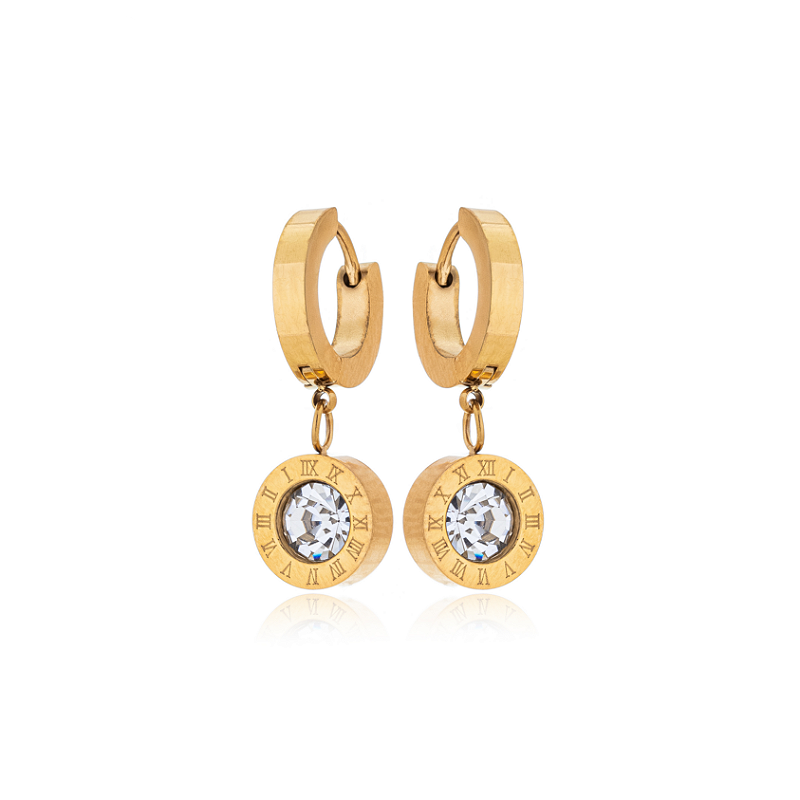 Brinco Ponto de Luz com Números Romanos Banhado a Ouro 18k